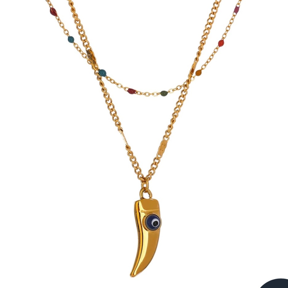 New stainless steel waterproof gold horn evil eye necklace - Picture 4 of 9